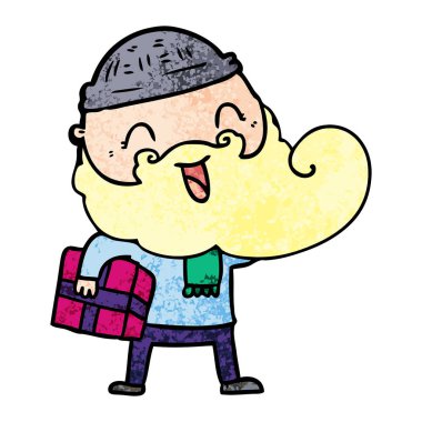 mutlu Noel hediyesi tutan adam sakallı