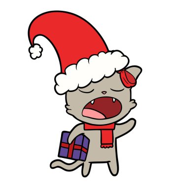 Noel hediyesi ile karikatür kedi