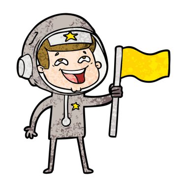 astronot dalgalanan bayrak gülüyor karikatür