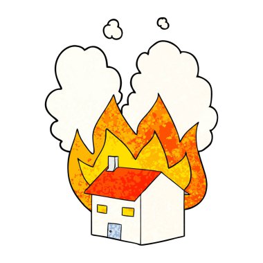 Evi yanan karikatür vektör çizim