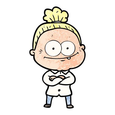 karikatür mutlu yaşlı kadın