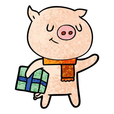 mutlu karikatür domuz vektör çizim