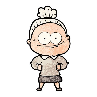 karikatür mutlu yaşlı kadın