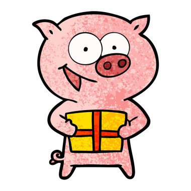 Noel hediye ile neşeli domuz