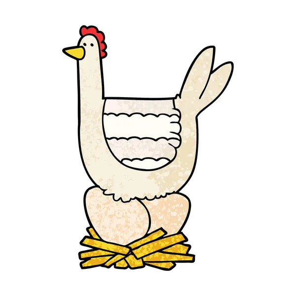 Poulet Dessin Animé Assis Sur Des Œufs Dans Nid — Image vectorielle