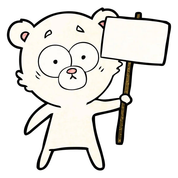 Desenho Animado Urso Polar Nervoso Com Sinal Protesto — Vetor de Stock