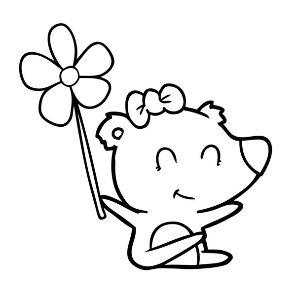 Female Polar Bear Cartoon Flower — Stock Vector