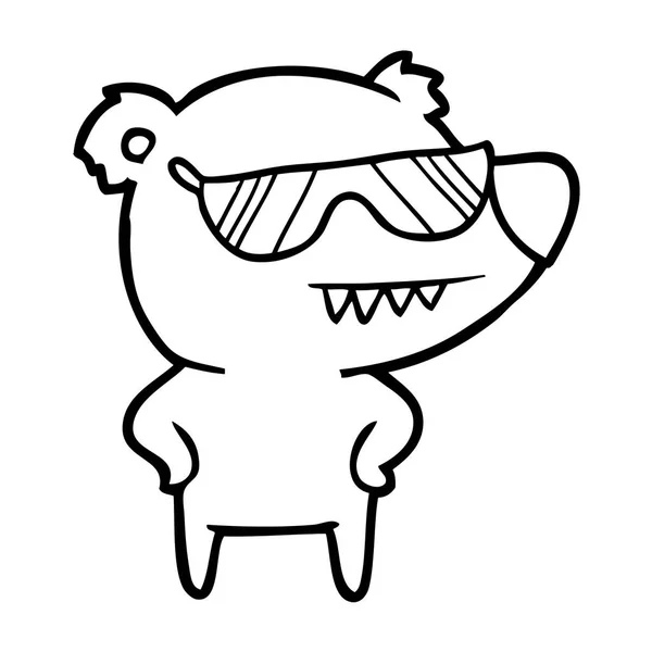 Sunglasses Bear Cartoon Hands Hips — Stock Vector