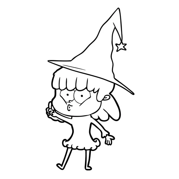 Desenho Animado Assobiando Bruxa Menina — Vetor de Stock