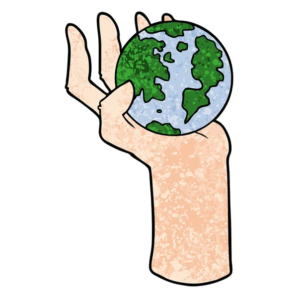 Kreskówka Ręka Trzyma Całą Ziemię — Wektor stockowy