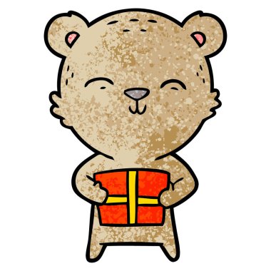 hediye ile mutlu karikatür ayı