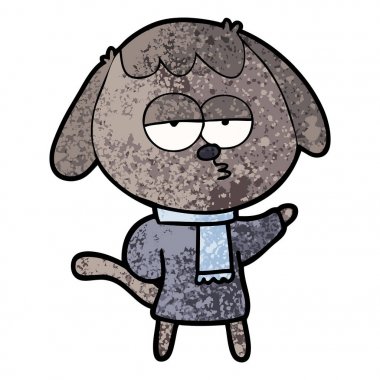 yorgun köpek kış giysileri giyen çizgi film