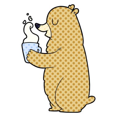 çizgi film ayı sıcak bir içecek ile