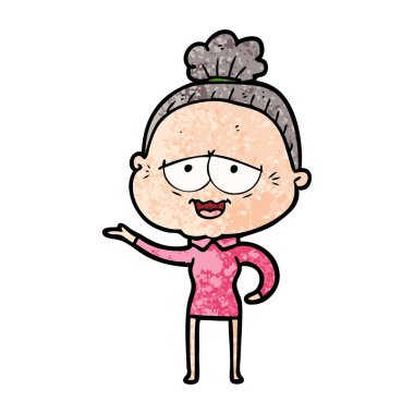 karikatür mutlu yaşlı kadın