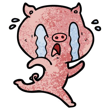 domuz karikatür ağlama vektör çizim