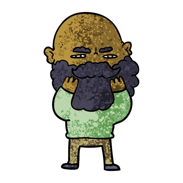 Cartoon Man Beard Frowning Checking His Beard — Stock Vector