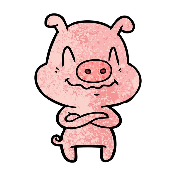 Vector Illustration Nervous Cartoon Pig — Stock Vector