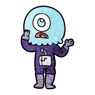 endişeli karikatür Tepegöz'ü yabancı uzay adamı