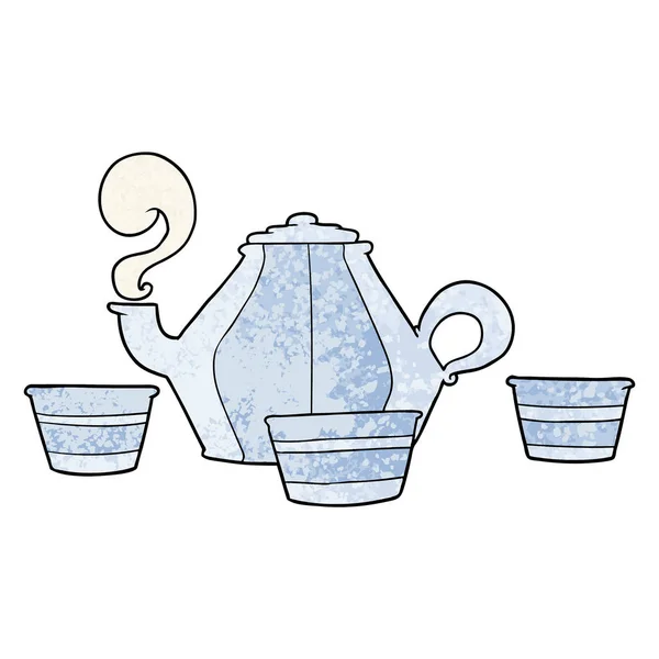 Cartoon Teekanne Und Tassen — Stockvektor