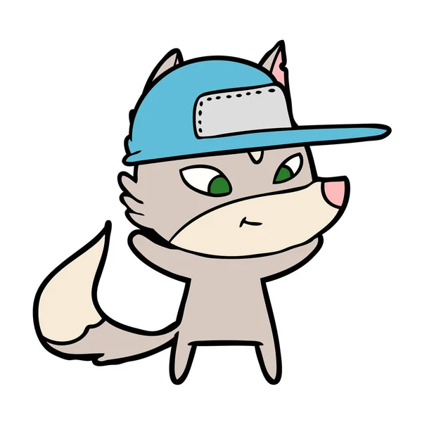 Lobo Dibujos Animados Amigable Con Gorra Camionero — Vector de stock