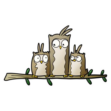 vektör çizim baykuş aile çizgi film