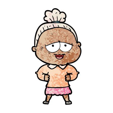 karikatür mutlu yaşlı kadın