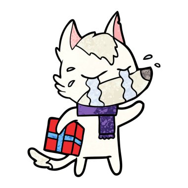 vektör çizim karikatür ağlayan kurt