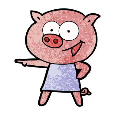 neşeli domuz elbise işaret eden karikatür