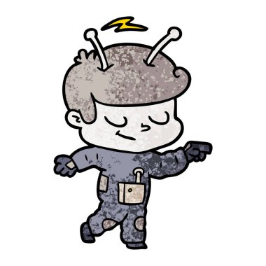 Dostu karikatür uzay adamı işaret