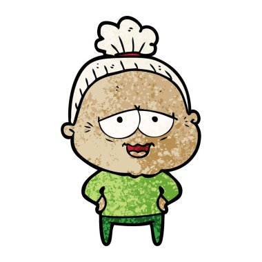 karikatür mutlu yaşlı kadın