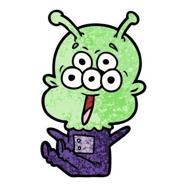 mutlu çizgi film uzaylı vektör çizim