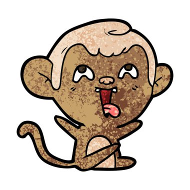 Beyaz izole karikatür maymun gösteren dil oturan vektör çizim