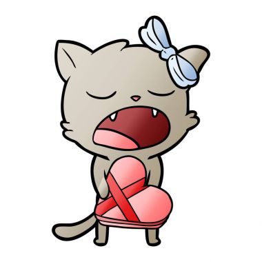 Sevgililer hediye ile karikatür kedi