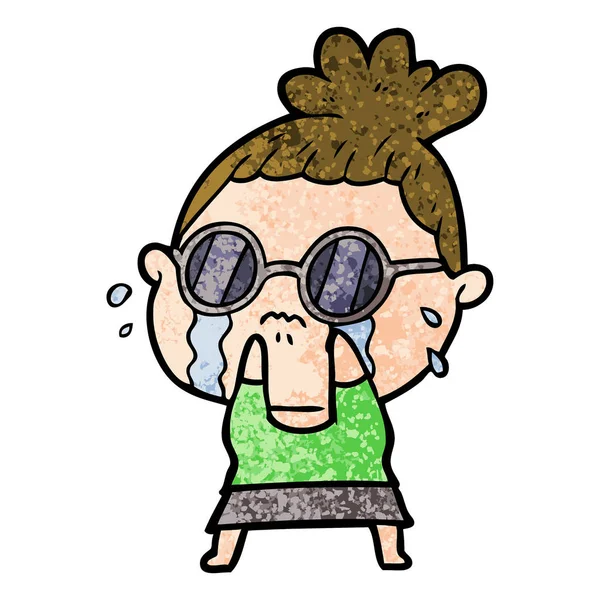 Dibujos Animados Llorando Mujer Usando Gafas Sol — Vector de stock