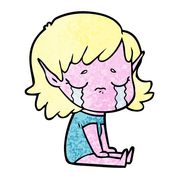 Cartoon Crying Elf Girl — Stock Vector