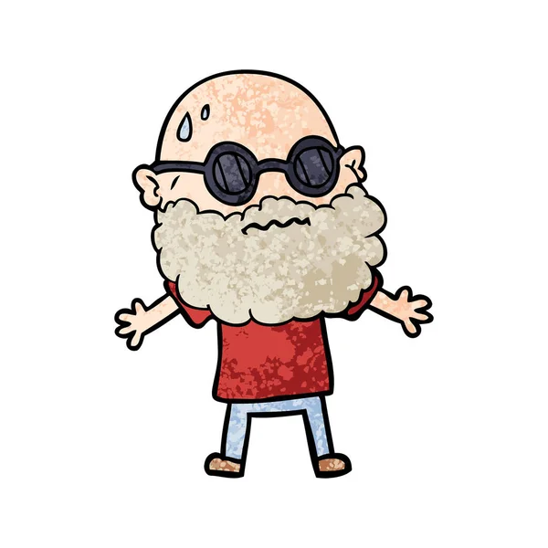 Cartoon Orolig Man Med Skägg Och Solglasögon — Stock vektor