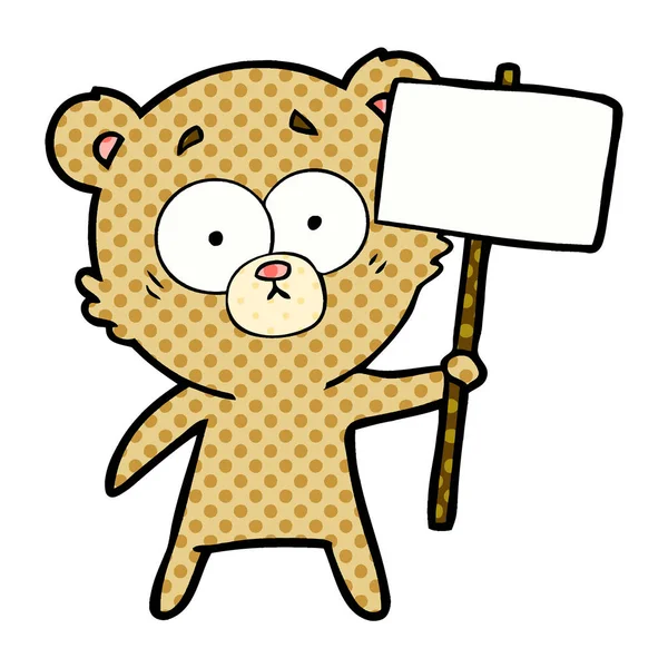 Urso Personagem Desenho Animado Com Sinal Protesto — Vetor de Stock