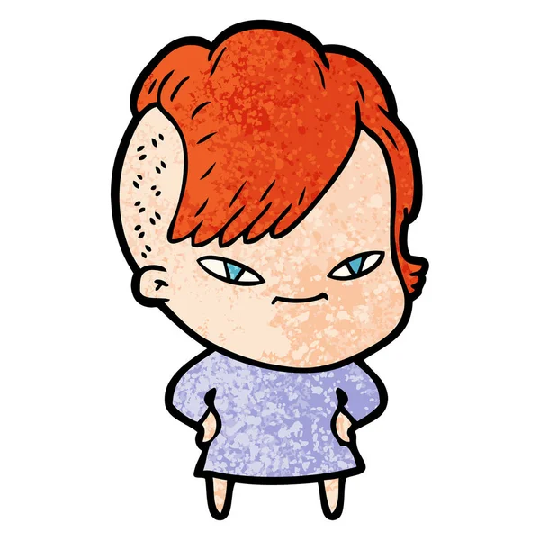 Linda Chica Dibujos Animados Con Corte Pelo Hipster — Vector de stock