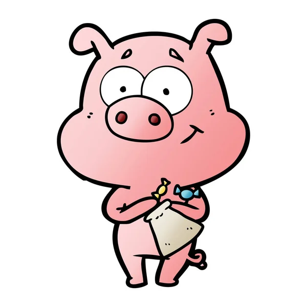 Vector Illustration Happy Cartoon Pig — Stock Vector