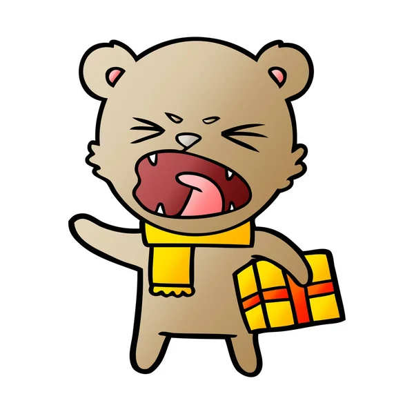 熊卡通 Chraracter 与礼物 — 图库矢量图片
