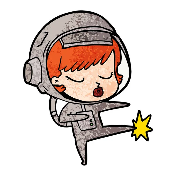 Desenho Animado Bonito Astronauta Menina Karatê Chutando —  Vetores de Stock