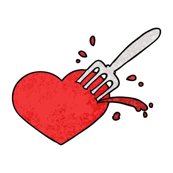 Cartoon Love Heart Stuck Fork — Stock Vector