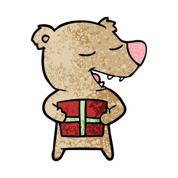 Bär Cartoon Chrarakter Mit Geschenk — Stockvektor