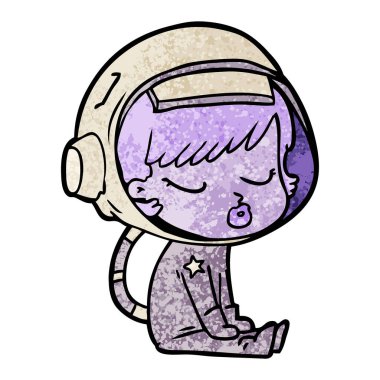 çizgi film güzel astronot kız oturma bekleyen
