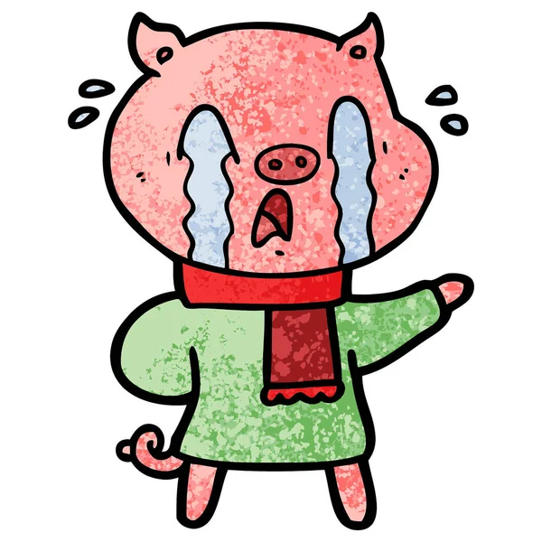 Pleurer Porc Dessin Animé Portant Des Vêtements Humains — Image vectorielle