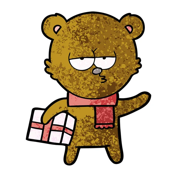 Bear Cartoon Chraracter Present — Stock Vector