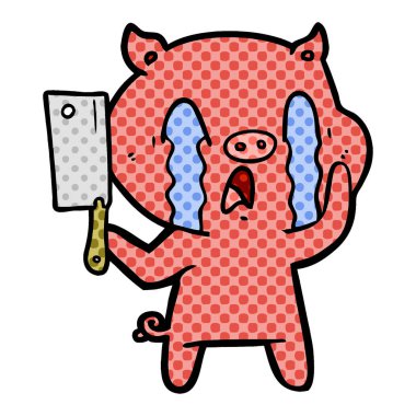 domuz karikatür ağlama vektör çizim