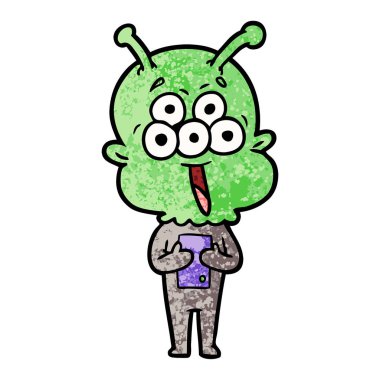 mutlu çizgi film uzaylı vektör çizim