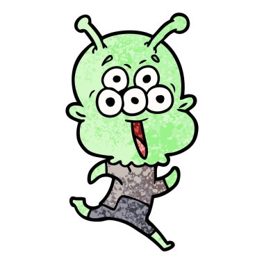 mutlu çizgi film uzaylı vektör çizim