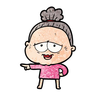 karikatür mutlu yaşlı kadın